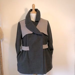 RACHEL ROY-Gray Two Tone Gray Cozy Boho Snap Closure Trench/Peacoat Size Large